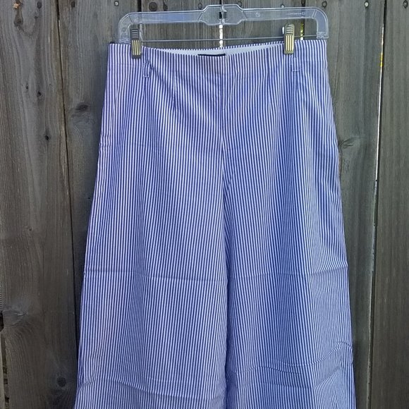 J. Crew Womens Cropped Pants Size 6 Blue White Preppy Striped Side Zipper Cuff - Picture 5 of 9